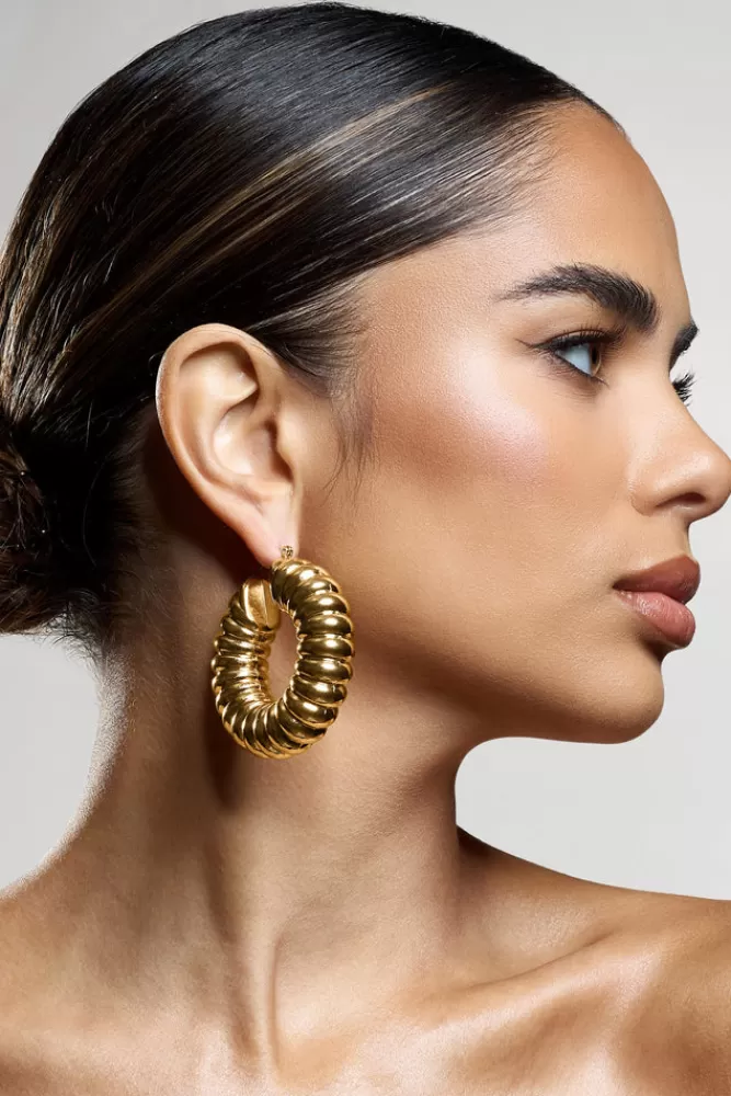 Club L London Rialta | Ribbed Chunky Hoop Earrings GOLD Shop