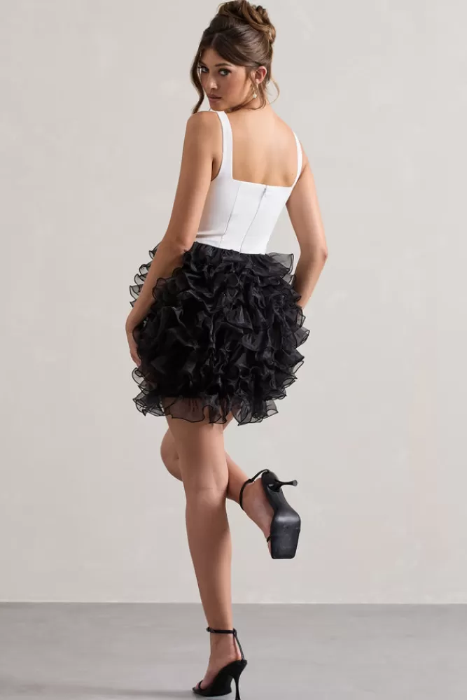 Club L London Riot | Black u0026 White Plunge-Neck Mini Dress With Organza Skirt WHITE/BLACK Best