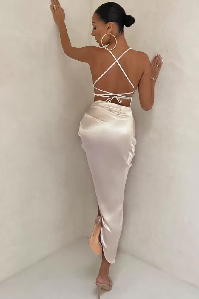 Club L London Risk It All | Off White Cami Cowl Neck Asymmetric Hem Midi Dress OffWhite Flash Sale
