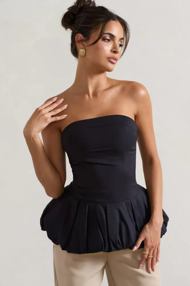 Club L London Roll With It | Bandeau Ruffle Top BLACK Outlet