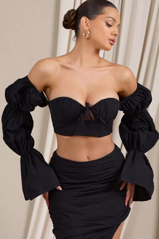 Club L London Roman | Bardot Puff-Sleeved Crop Top BLACK Online