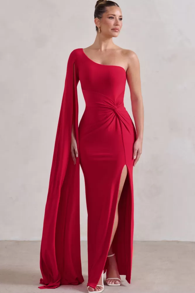 Club L London Romi | One Shoulder Twist Design Maxi Dress RED Cheap