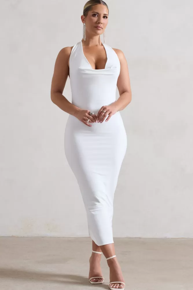 Club L London Roulette | Cowl-Neck Midi Dress WHITE Sale