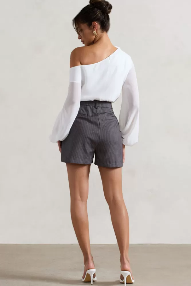 Club L London Rue | Pinstripe Tailored Shorts GREY Sale