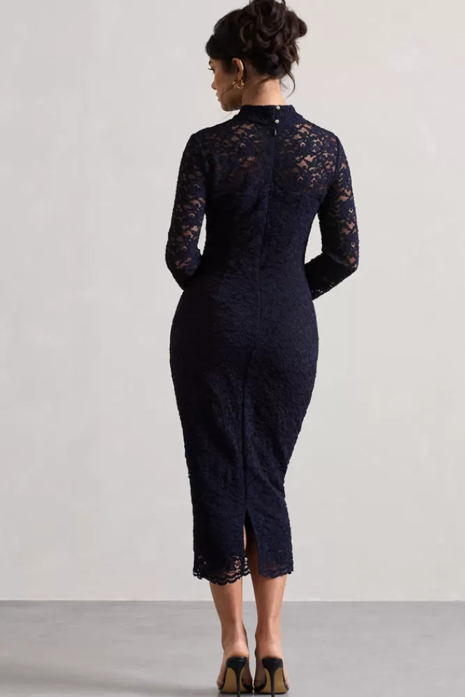 Club L London Rumour | Lace High-Neck Midi Dress NAVY Fashion