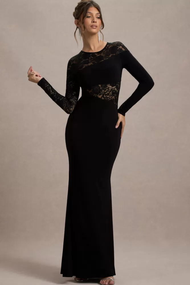 Club L London Runway | Lace Asymmetric Cut-Out Maxi Dress BLACK Store