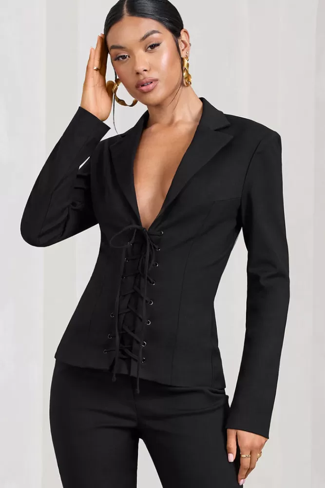 Club L London Runway Ready | Laced Corset Tailored Blazer BLACK Shop