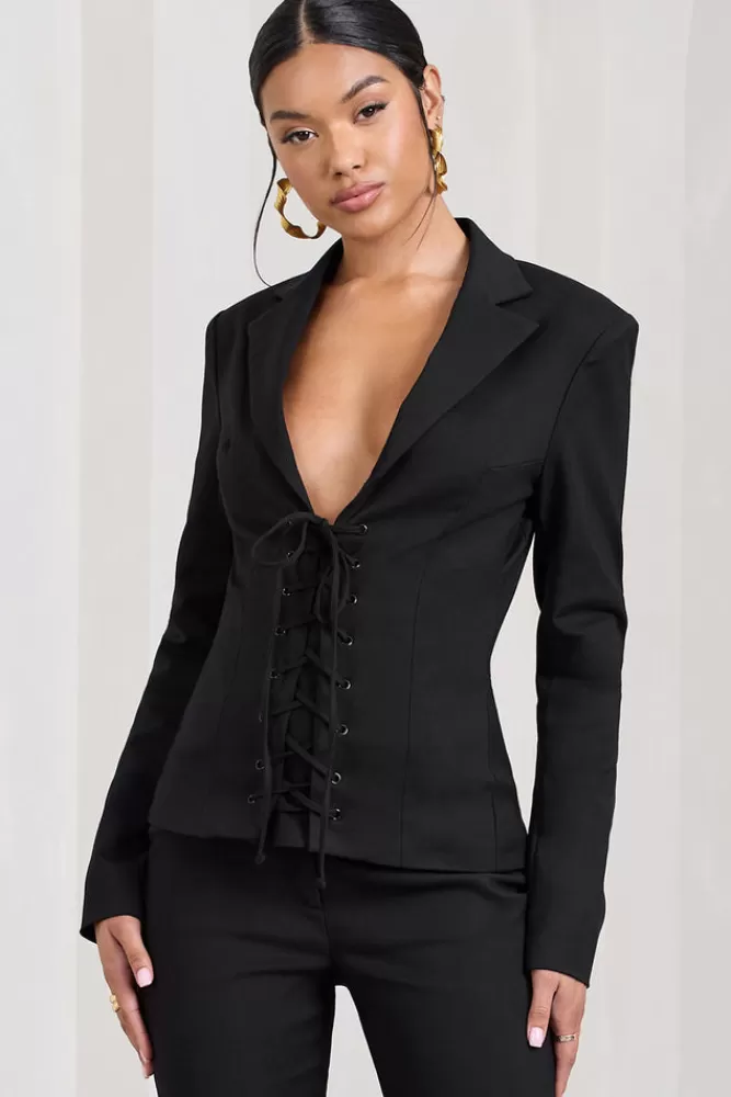 Club L London Runway Ready | Laced Corset Tailored Blazer BLACK Shop