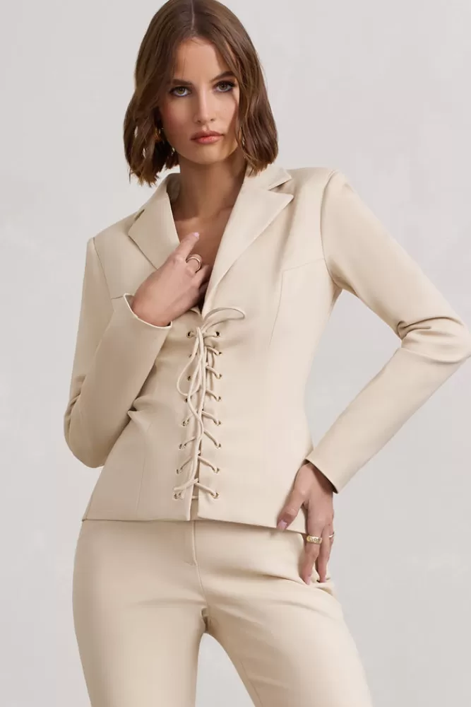 Club L London Runway Ready | Laced Corset Tailored Blazer STONE Store