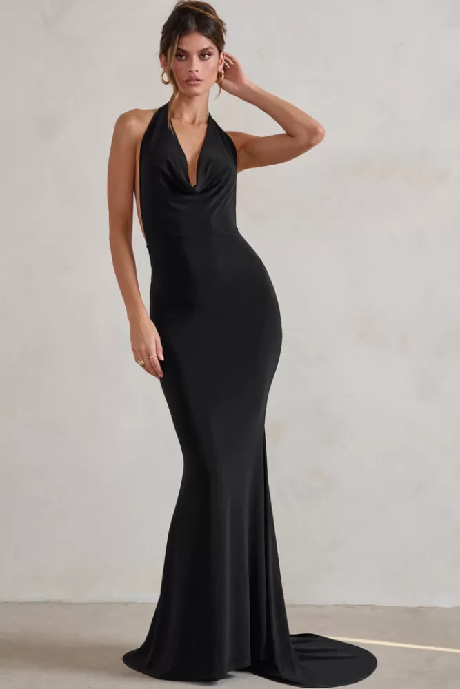 Club L London Saffina | Cowl Neck Low Back Maxi Dress BLACK Discount