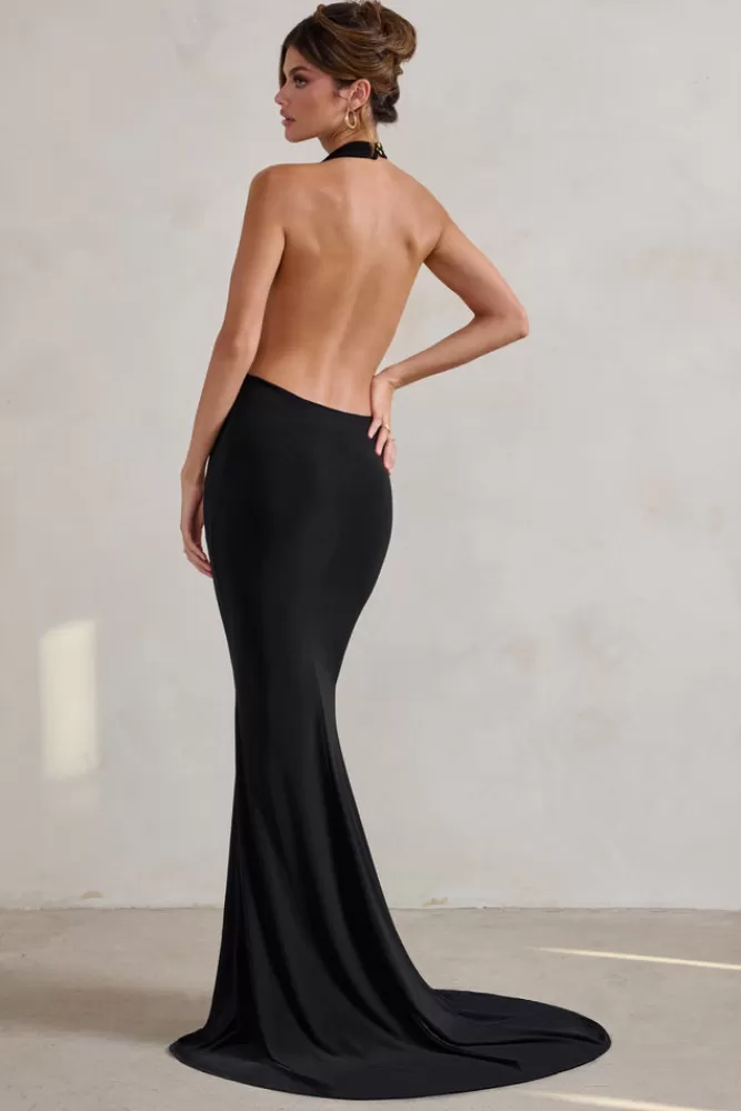 Club L London Saffina | Cowl Neck Low Back Maxi Dress BLACK Discount