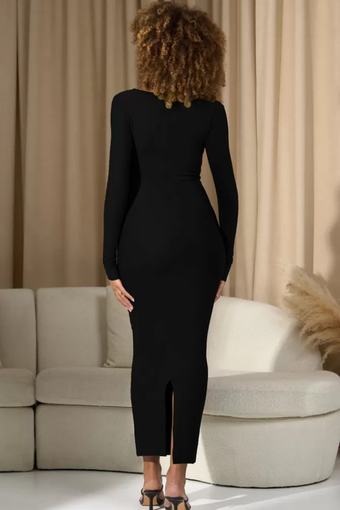 Club L London Saffron | Bodycon Sweetheart Maternity Maxi Dress BLACK Fashion