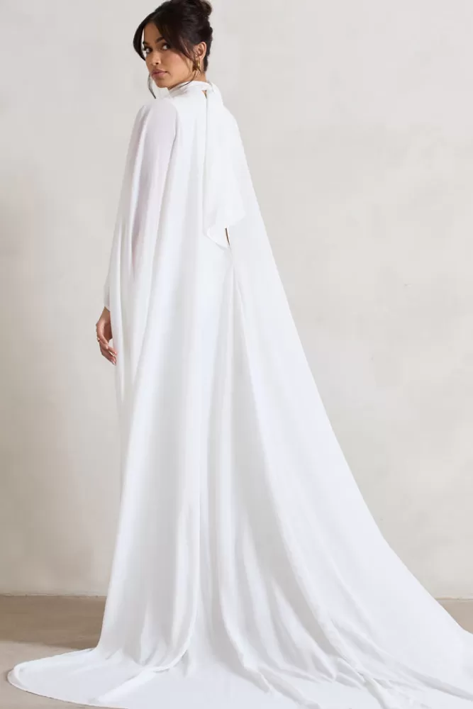 Club L London Saint | Fishtail Split Maxi Dress With Chiffon Cape CREAM Discount