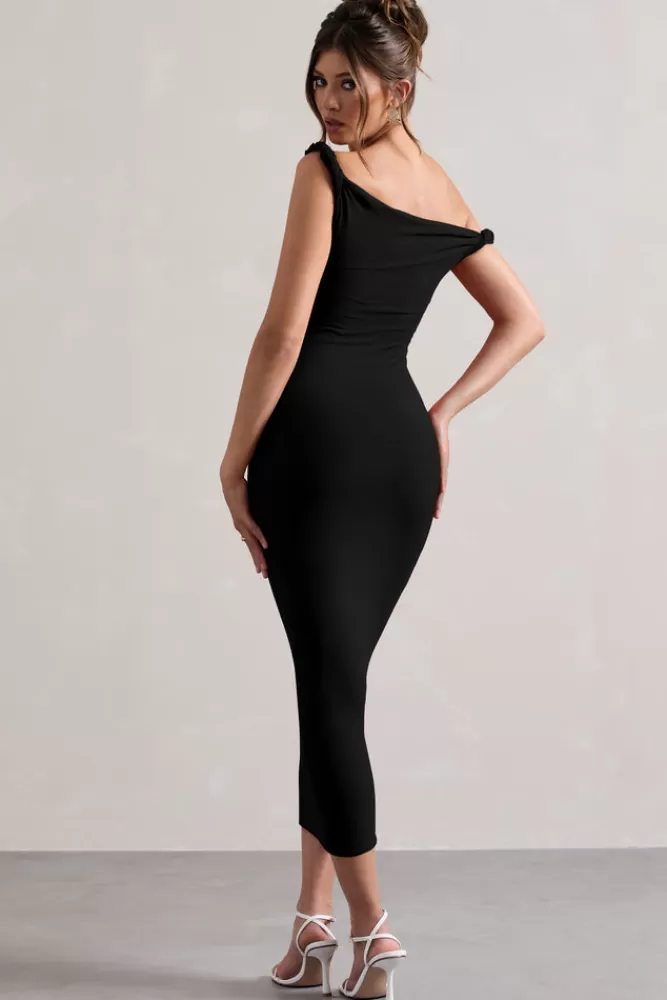 Club L London Salome | Twisted Asymmetric Midi Dress BLACK Flash Sale