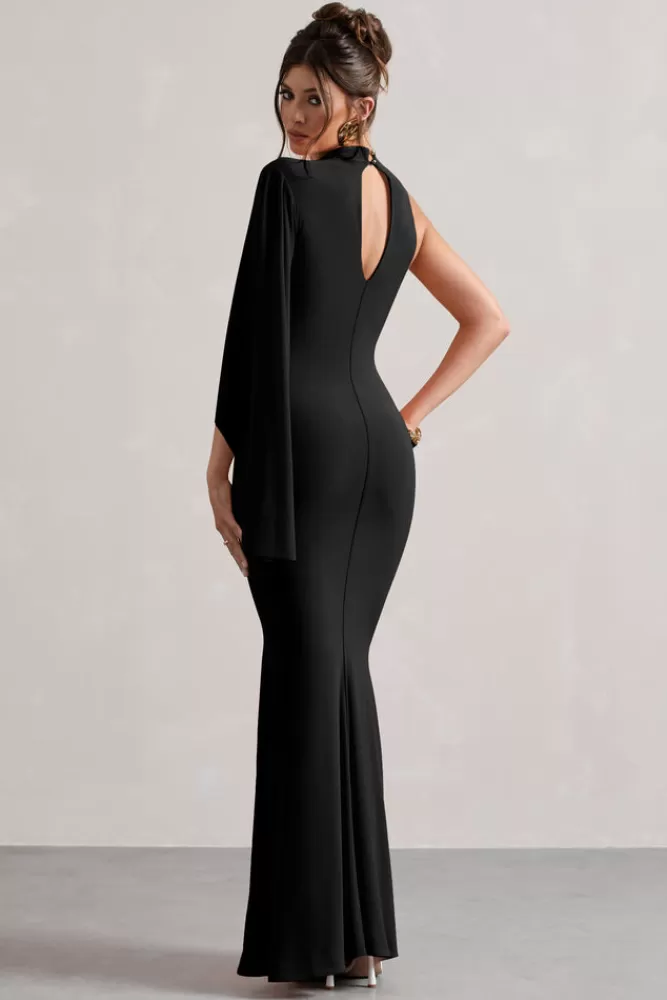 Club L London Samaya | High-Neck Cape-Sleeve Maxi Dress BLACK Fashion