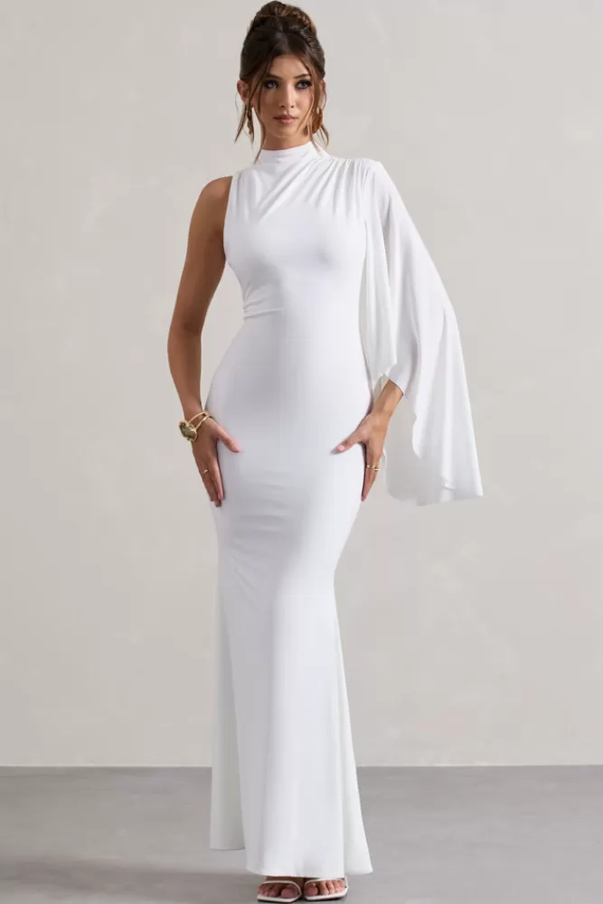 Club L London Samaya | High-Neck Cape-Sleeve Maxi Dress WHITE Cheap