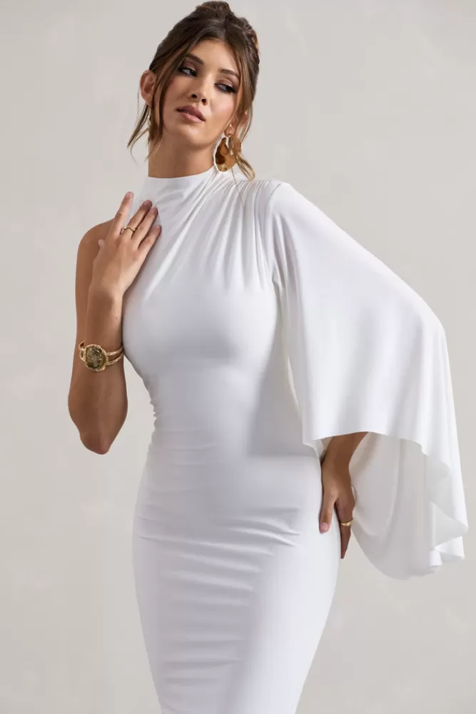 Club L London Samaya | High-Neck Cape-Sleeve Maxi Dress WHITE Cheap