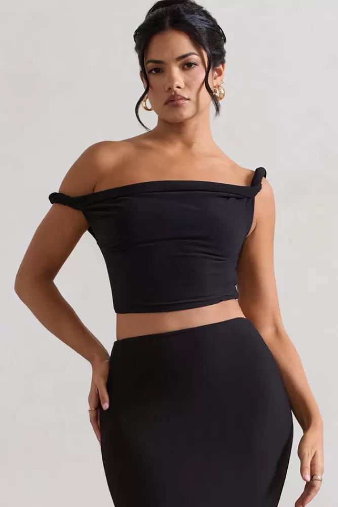 Club L London Sami | Twisted Asymmetric Crop Top BLACK Cheap