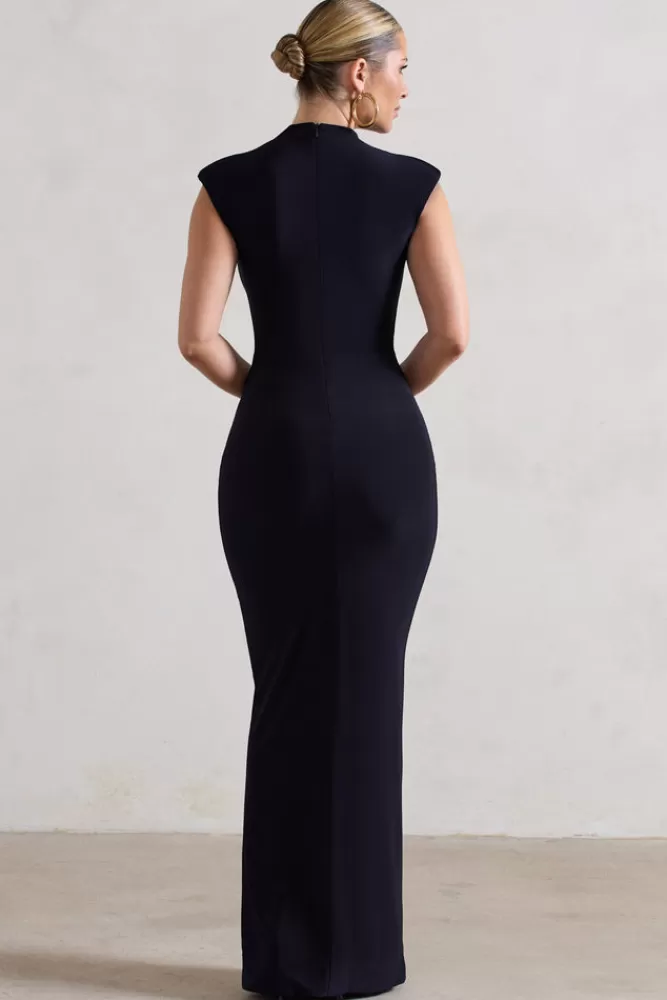 Club L London Samira | Ruched High-Neck Split Maxi Dress NAVY Online