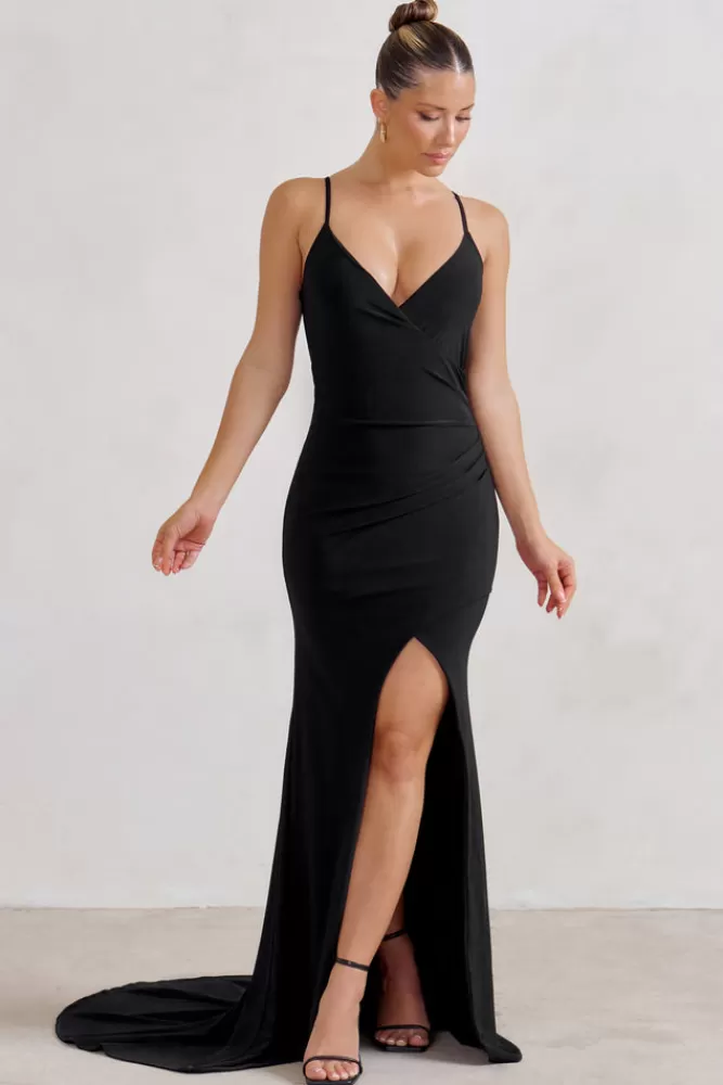 Club L London Sammi | Cami Plunge Wrap Maxi Dress BLACK Discount