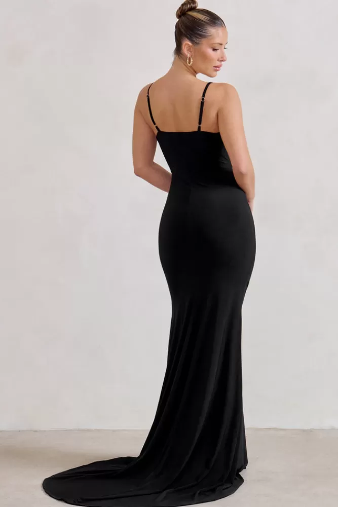 Club L London Sammi | Cami Plunge Wrap Maxi Dress BLACK Discount