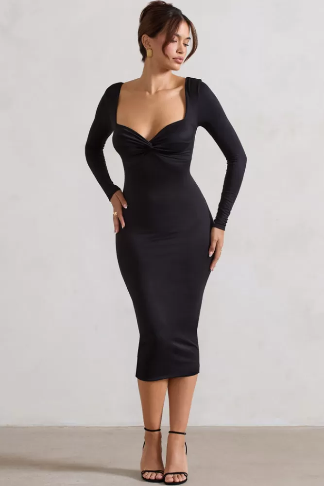 Club L London Sammy | Bodycon Sweetheart Midi Dress BLACK Fashion