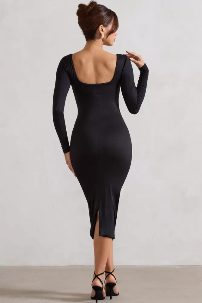 Club L London Sammy | Bodycon Sweetheart Midi Dress BLACK Fashion