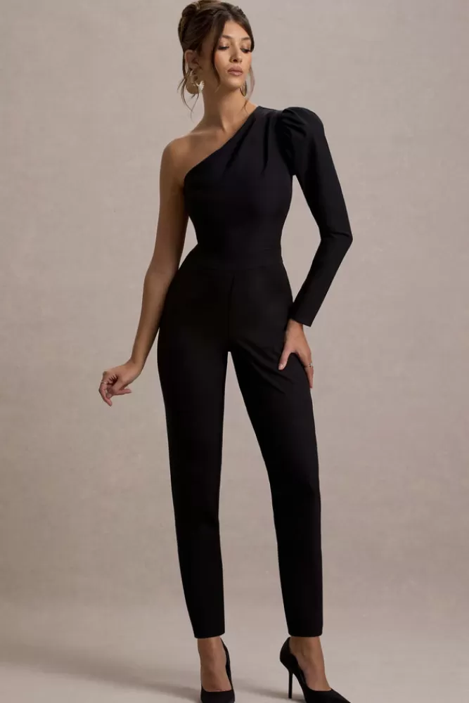 Club L London San Jose | One-Shoulder Puff-Sleeve Jumpsuit BLACK Online