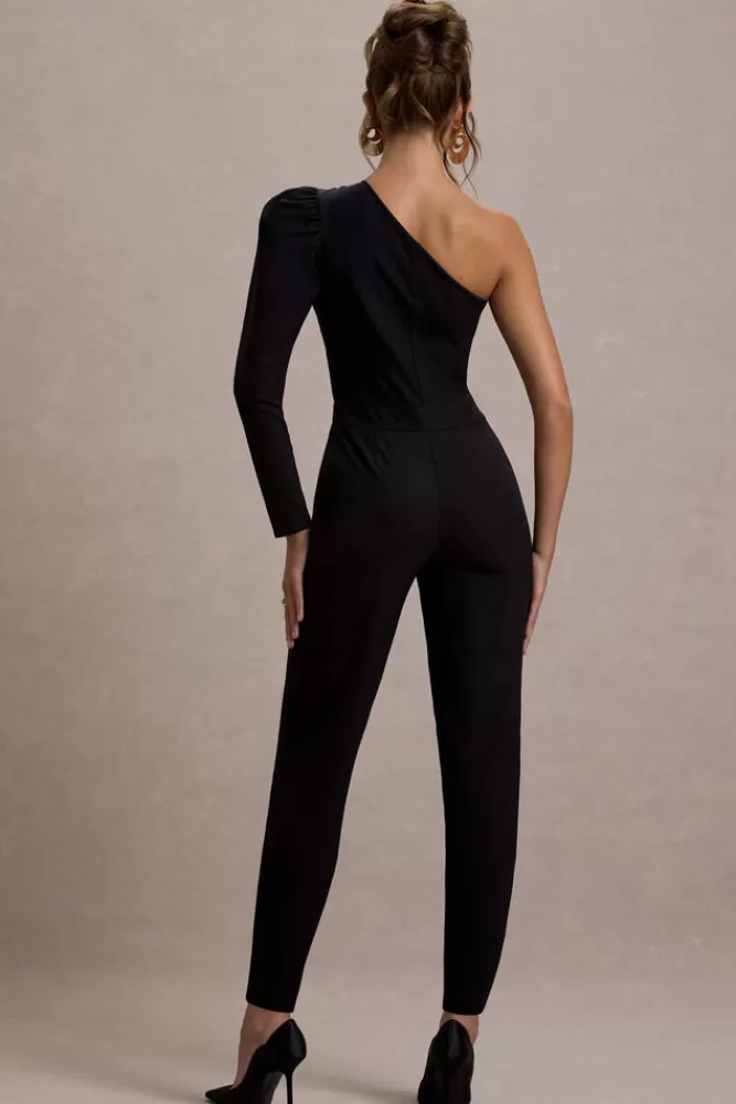 Club L London San Jose | One-Shoulder Puff-Sleeve Jumpsuit BLACK Online