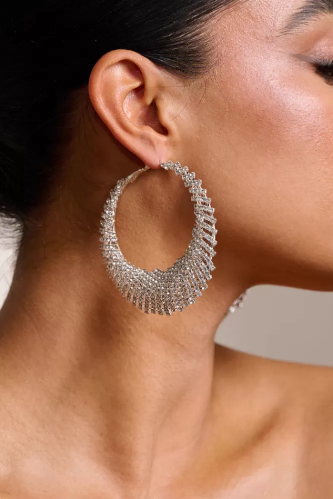 Club L London Saskia | Diamante Hoop Earrings SILVER Fashion