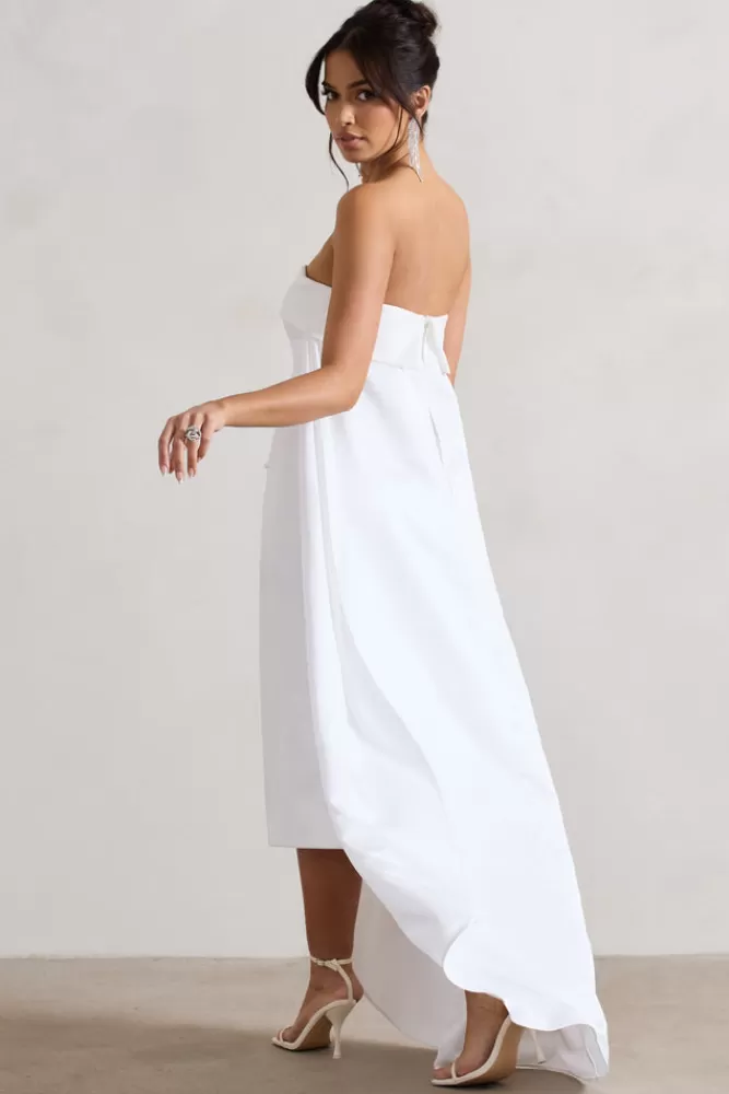 Club L London Save The Date | Bandeau Midi Dress With Train CREAM Clearance