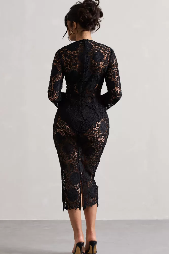 Club L London Scandal | Lace Long-Sleeved Midi Dress BLACK Fashion