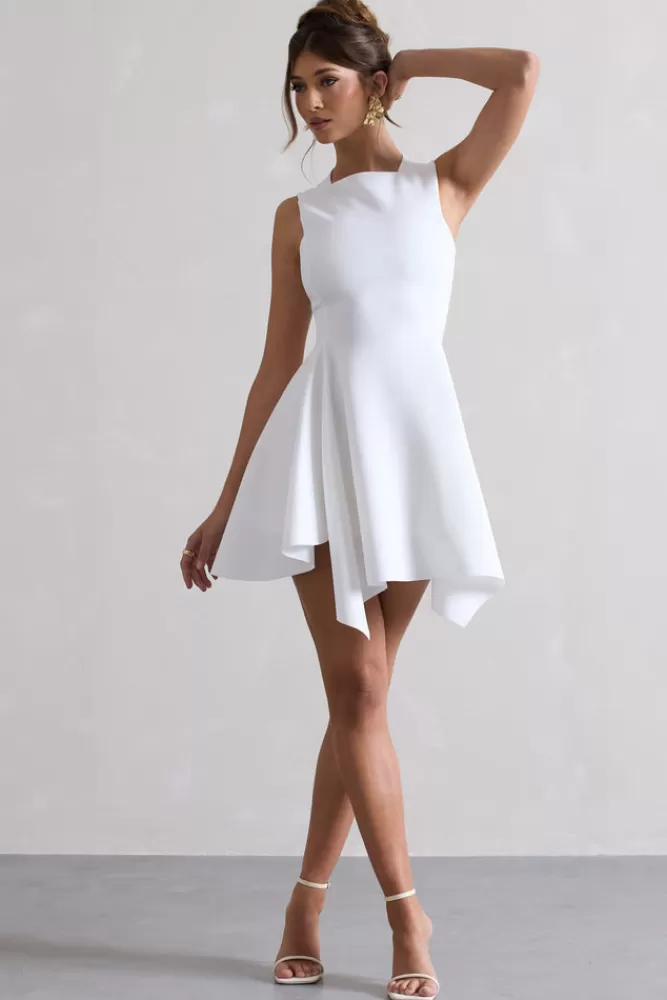 Club L London Scout | Sleeveless Draped Hem Mini Dress WHITE New