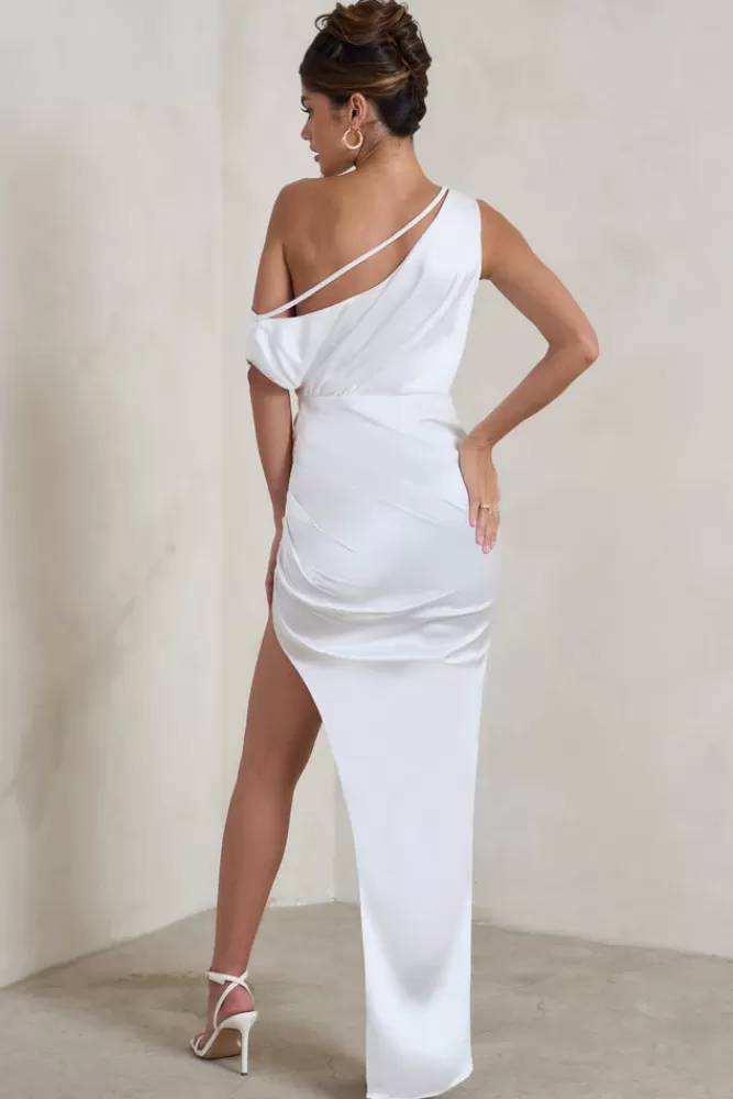 Club L London Select | Asymmetrical Extreme Split Satin Maxi Dress WHITE Outlet