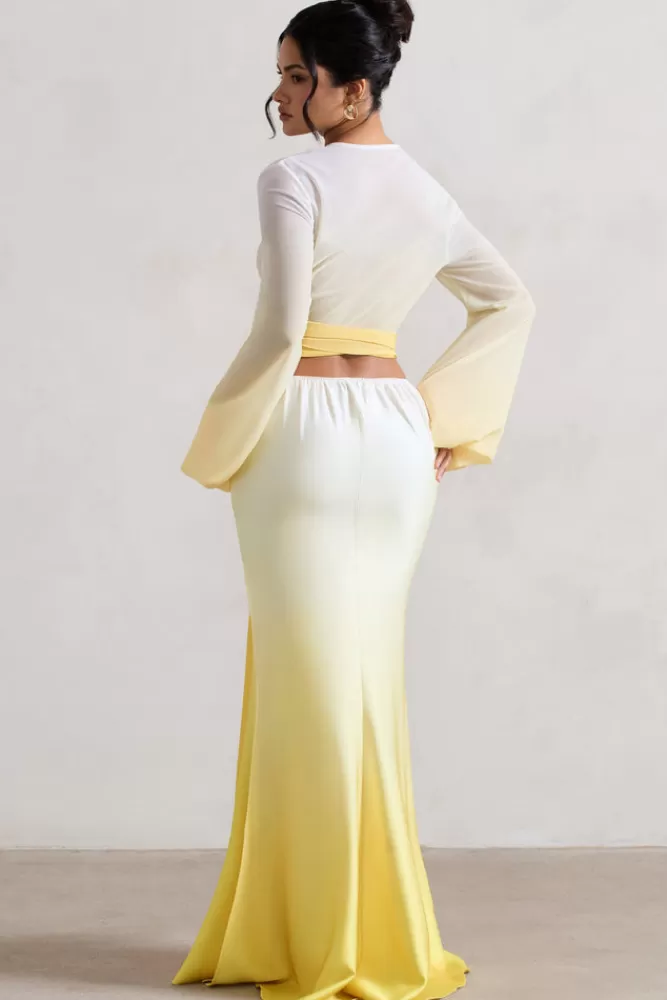 Club L London Serita | Yellow Ombre Satin Split Maxi Skirt YELLOWOMBRE Discount