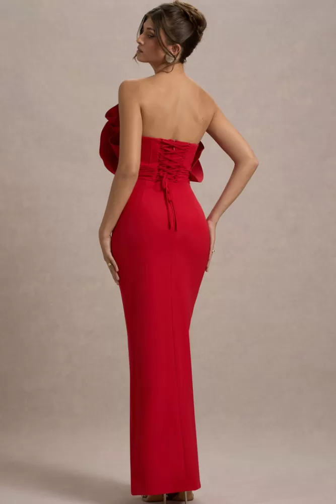 Club L London Set The Bar | Ruffled Strapless Split Maxi Dress RED Online