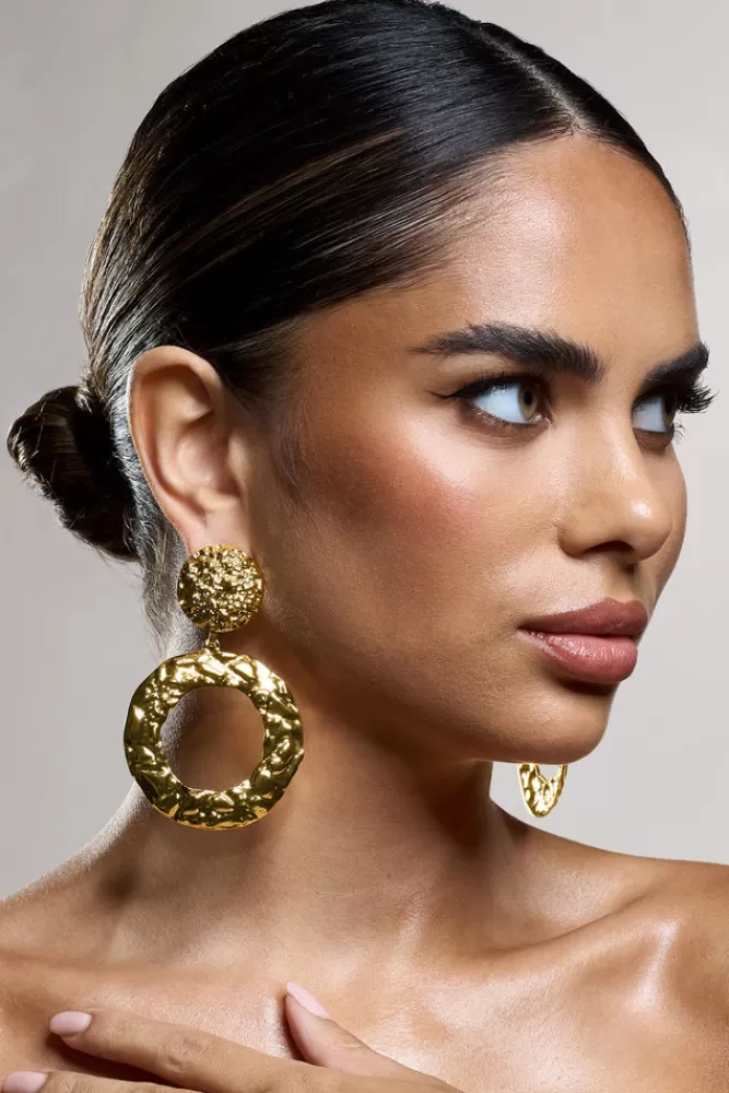 Club L London Seville | Textured Statement Drop Earrings GOLD Shop