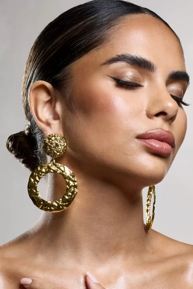 Club L London Seville | Textured Statement Drop Earrings GOLD Shop