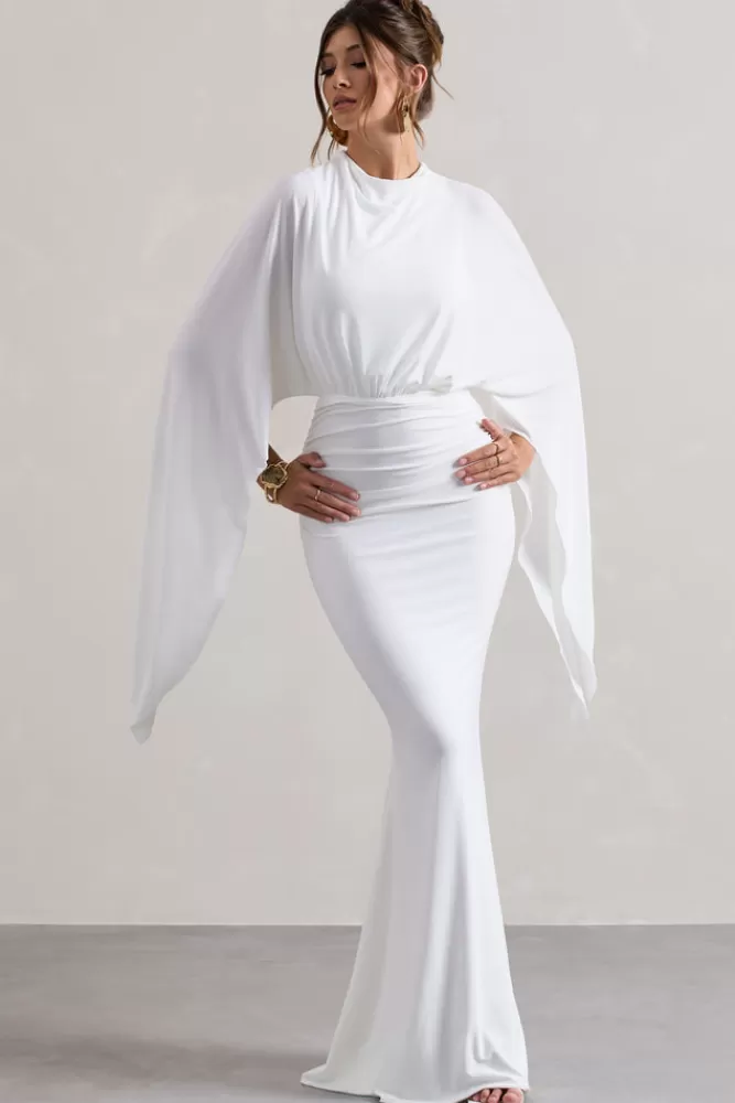 Club L London Shea | High-Neck Cape Sleeve Maxi Dress WHITE Sale