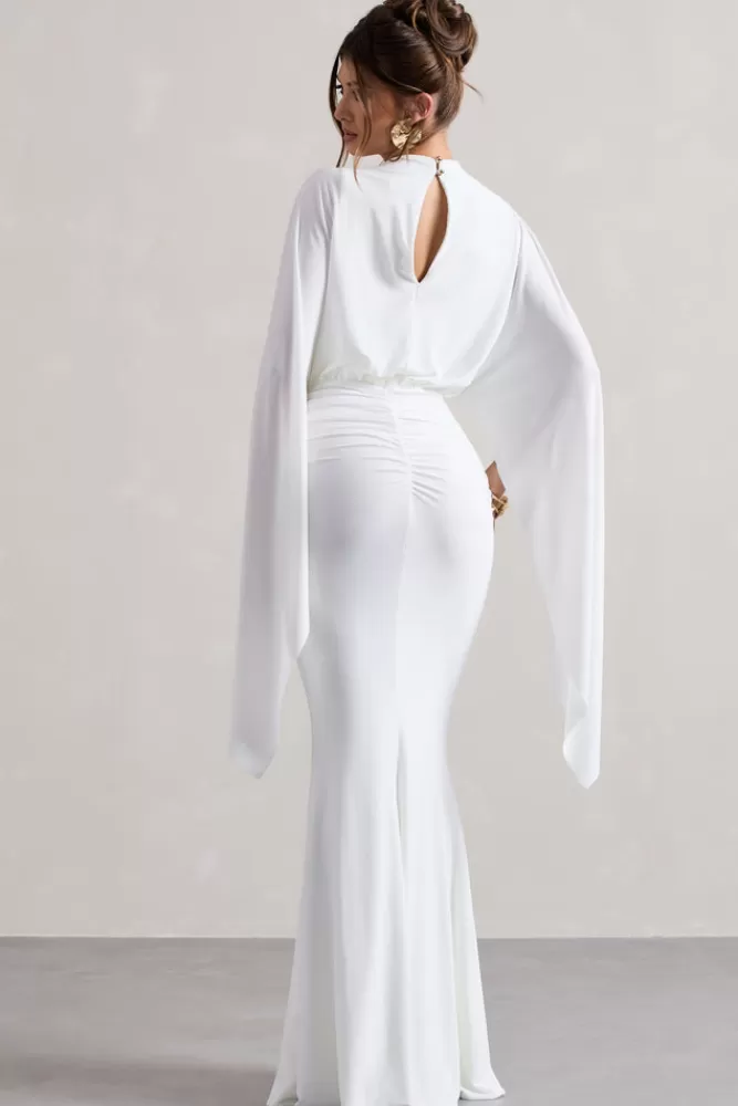 Club L London Shea | High-Neck Cape Sleeve Maxi Dress WHITE Sale