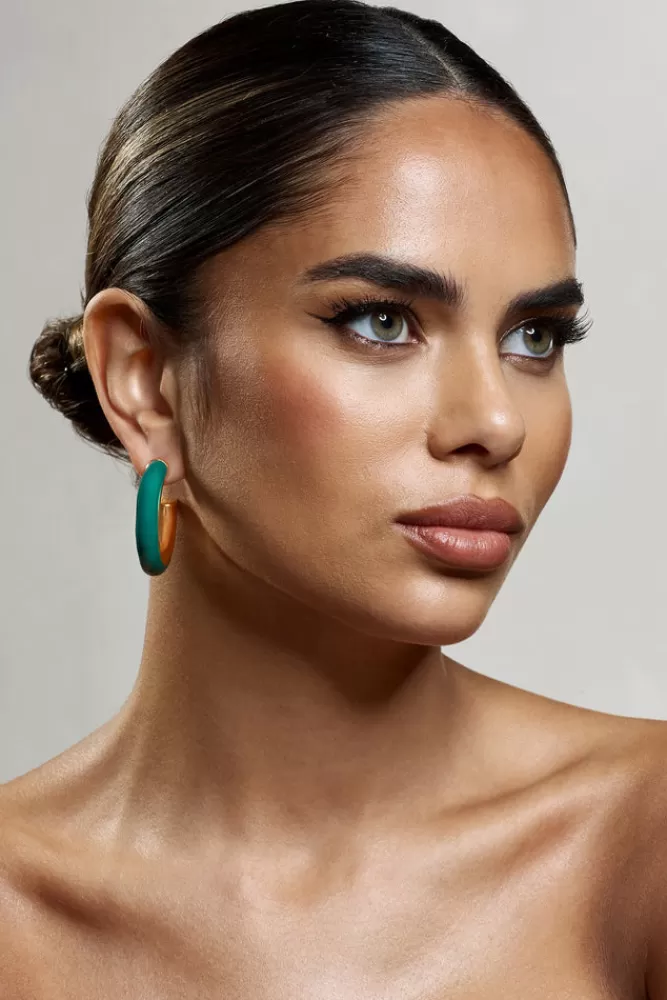 Club L London Sigma | Green Chunky Hoop Earrings GOLD Best Sale