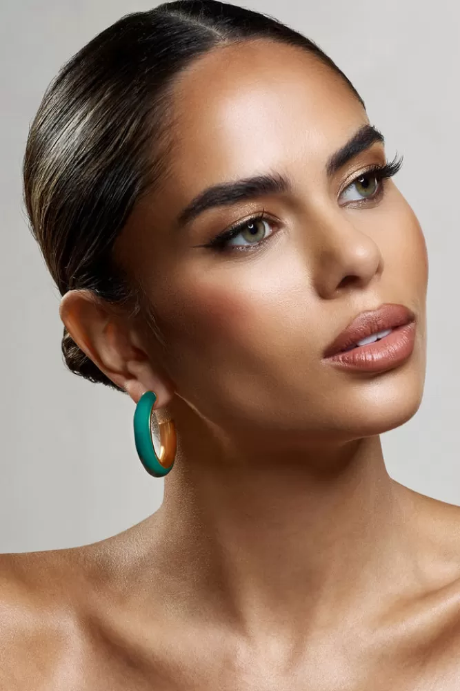 Club L London Sigma | Green Chunky Hoop Earrings GOLD Best Sale