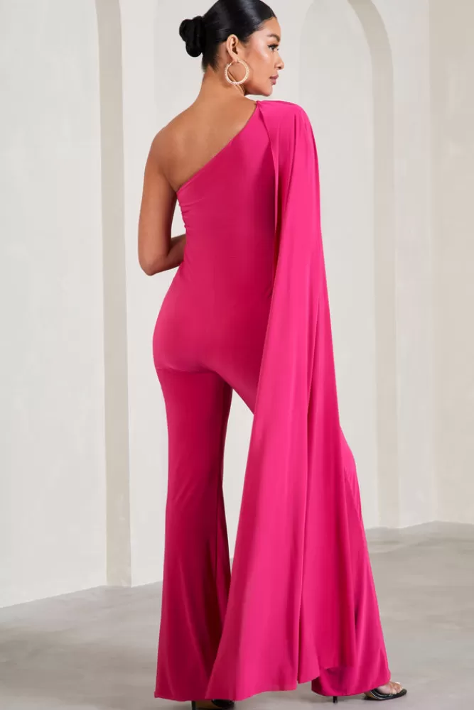 Club L London Sing To Sleep | Hot Pink Maternity One Shoulder Cape Jumpsuit HOTPINK New