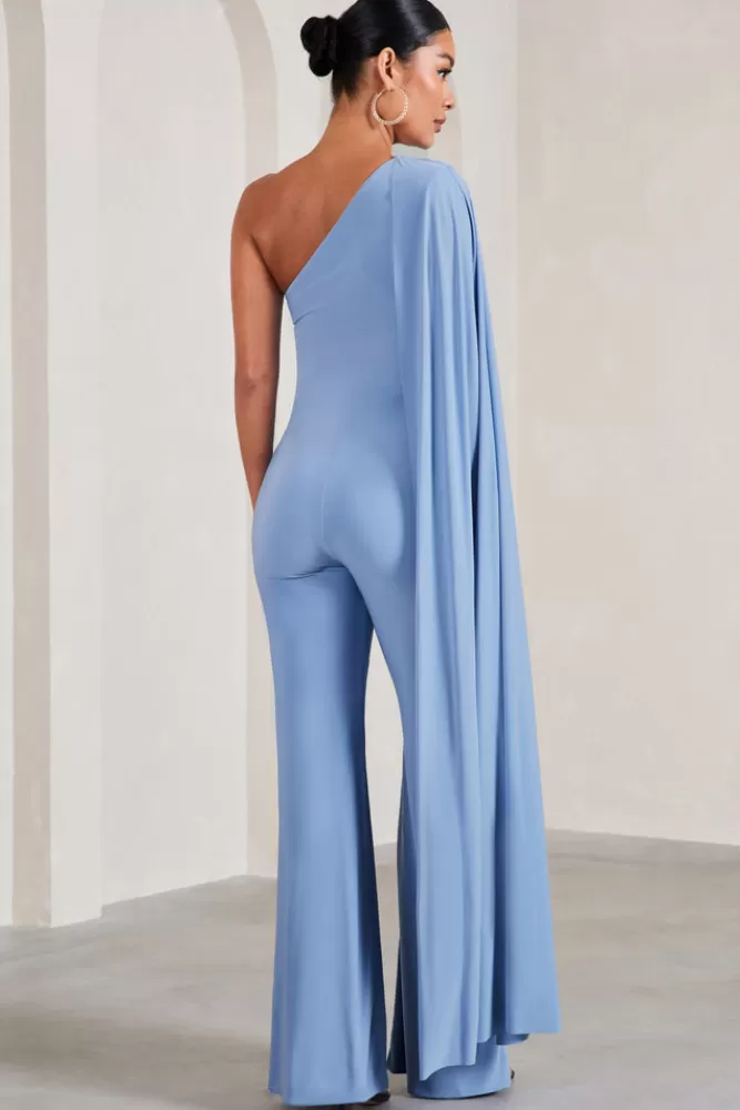 Club L London Sing To Sleep | Powder Blue Maternity One Shoulder Cape Jumpsuit POWDERBLUE Outlet