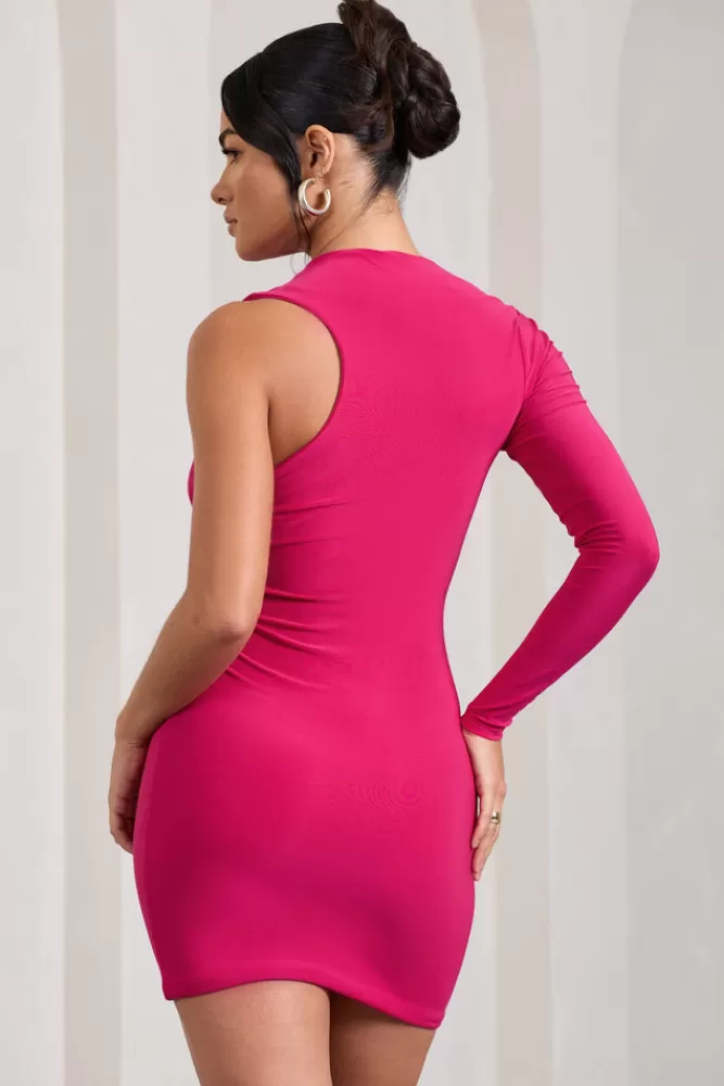 Club L London Siren | Hot Pink One Shoulder Bodycon Mini Dress HOTPINK Clearance