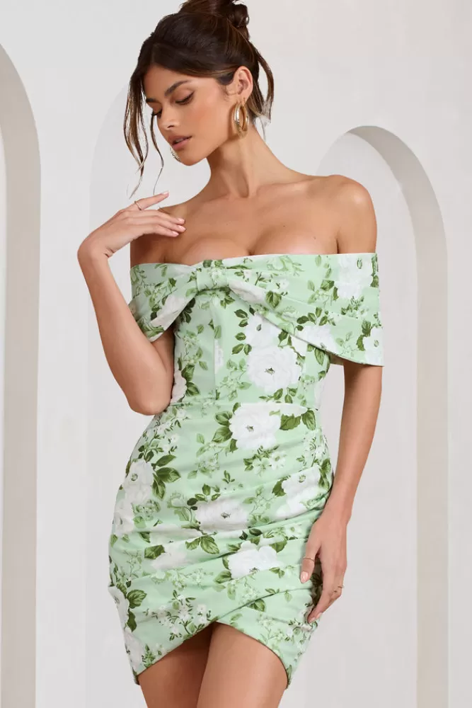 Club L London Snowdrop | White u0026 Green Floral Print Wrap Mini Dress MULTI Best