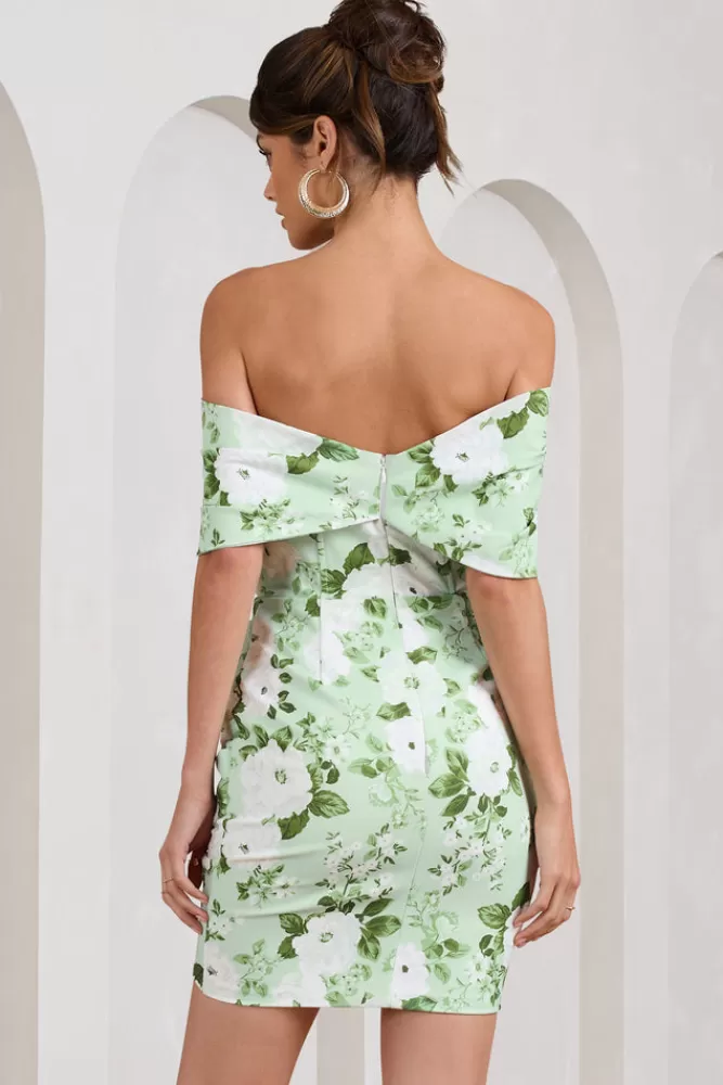 Club L London Snowdrop | White u0026 Green Floral Print Wrap Mini Dress MULTI Best