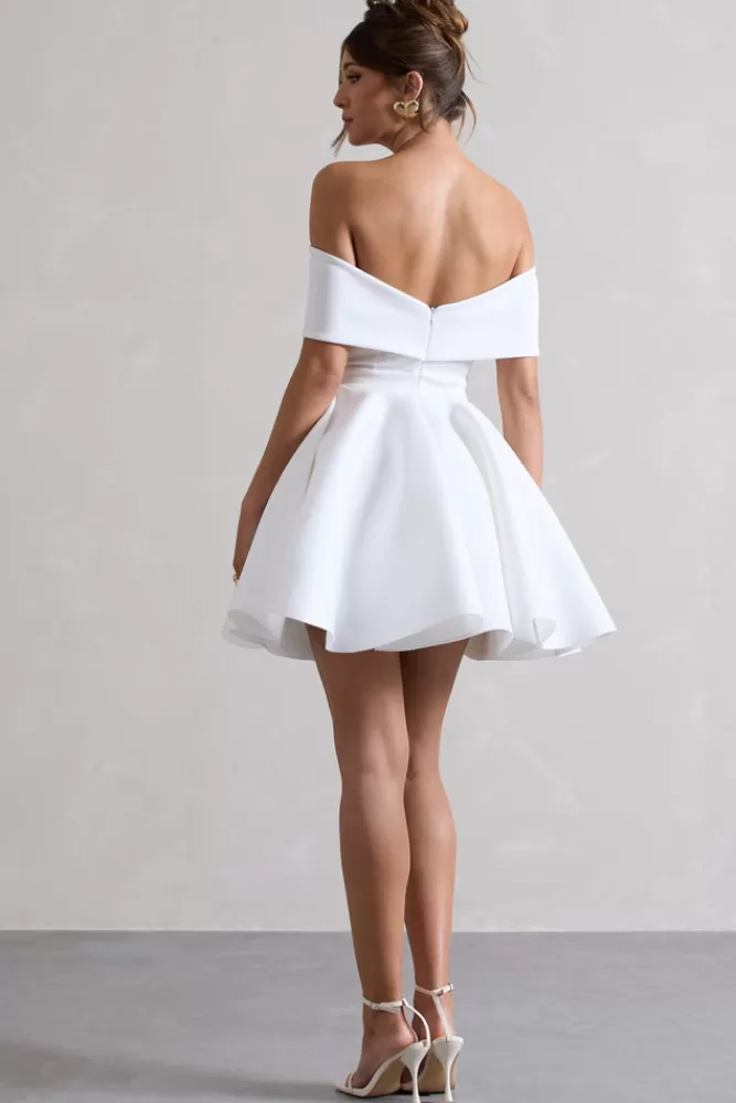 Club L London Snowfall | Bardot Bow Skater Mini Dress WHITE Cheap