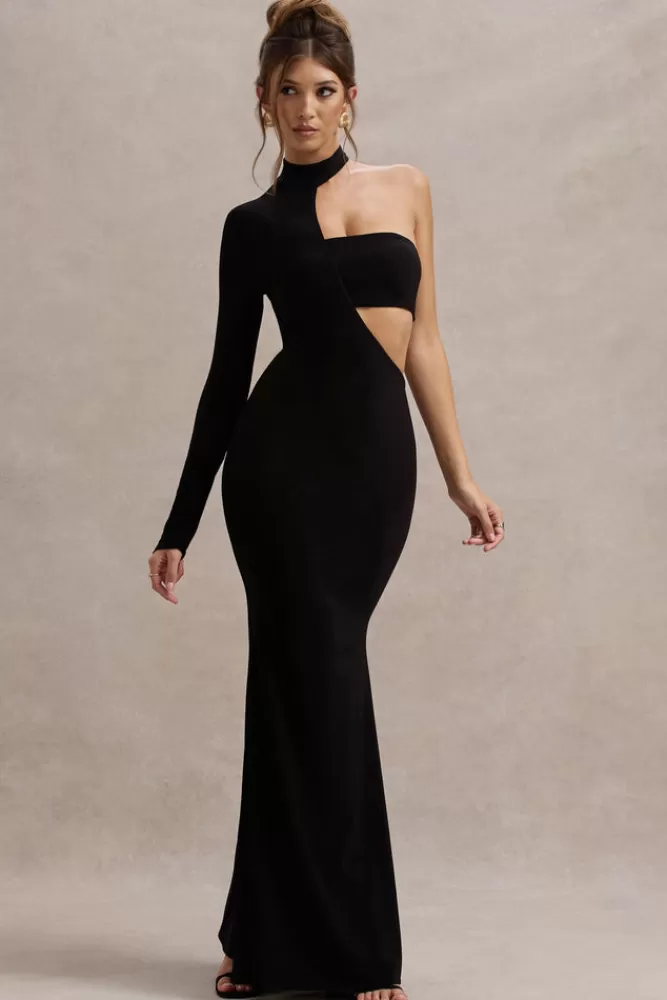 Club L London Socialite | One-Sleeve Cut-Out Maxi Dress BLACK Store