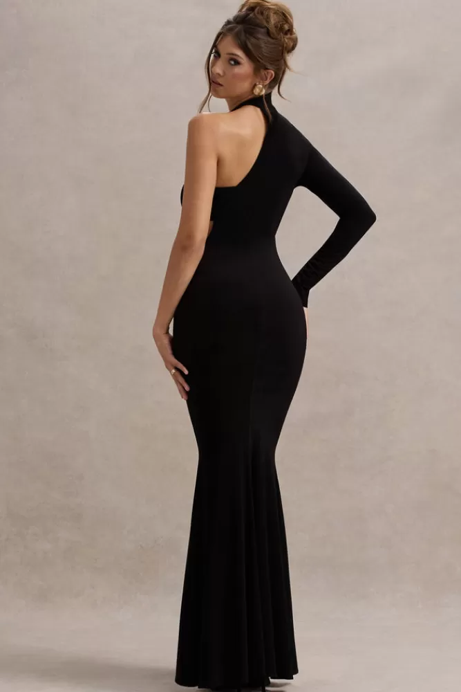 Club L London Socialite | One-Sleeve Cut-Out Maxi Dress BLACK Store